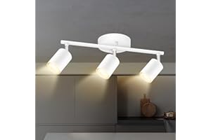 BRICOSMOCON White Track Lighting, 3 Light Track Lighting Kit, White 3 Way Modern Ceiling Spotlight, Flexibly Rotatable Light Head, Industrial LED Track Light Kit for Kitchen Cabinet Gallery Bar Living Room