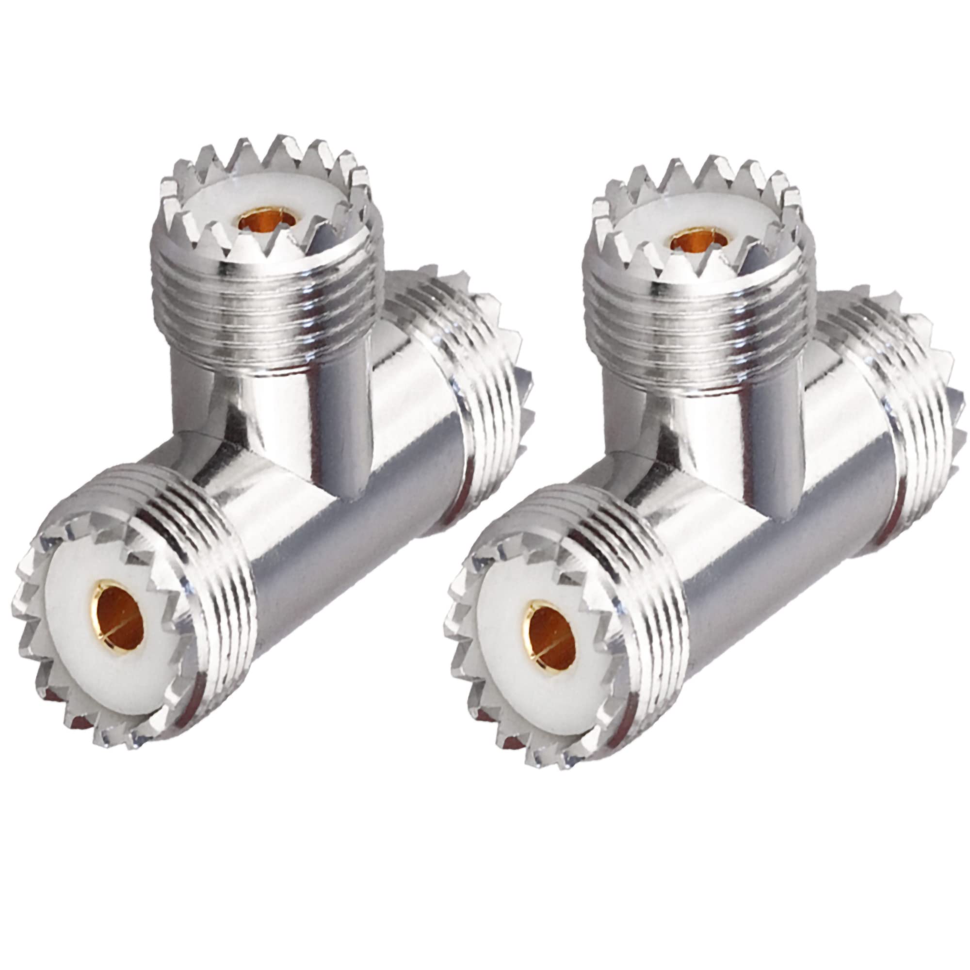 TUOLNK UHF Triple Tee Connector UHF Female to Dual UHF Female 3 Way Splitter Coax Adapter PL259 SO239 T Shape Adapter for Ham Radio CB Antenna 2PCS