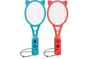 OLYGIVE Switch Tennis Rackets, Hand Grips for Nintendo Switch Sports Game or Mario Tennis Aces Games - Blue and Red