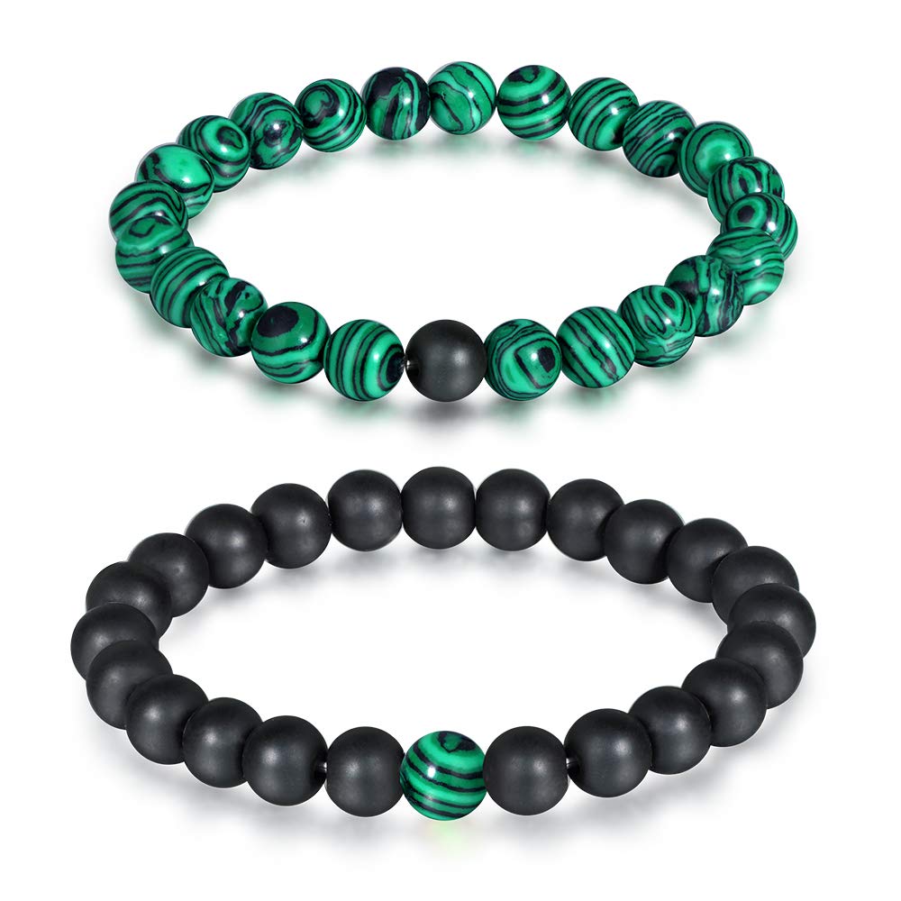 MicVivien Distance Bracelets for Couple His and Hers Stretch Bead Bracelet Set