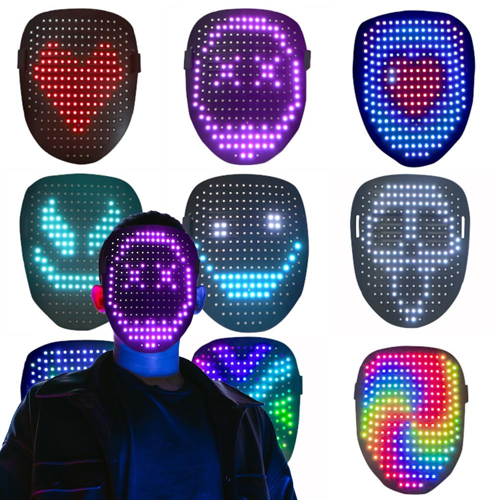 YANGUN LED Mask with Gesture Sensing, LED Halloween Mask, LEDs Light Up Face Masks, Scary Light Up Masks with 50 Static and Dynamic Images, LEDMask for Halloween, Cosplay Party Masquerade, Carnival