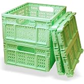 PTEREIW 20L Folding Crate, 4Pack Plastic Storage Baskets Organizer for Home and Office,Collapsible Storage Crates for Home Office and Outdoor Organizer. (Green)