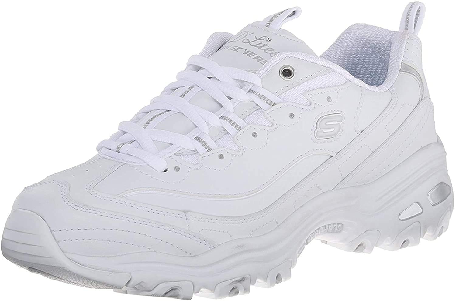 skechers white and silver sneakers