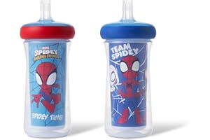The First Years Spidey and His Amazing Friends Insulated Straw Cups - Toddler Cups with Straws and DropGuard Protection - Kids Water Bottles - 9 Oz - 2 Count - Ages 18 Months and Up