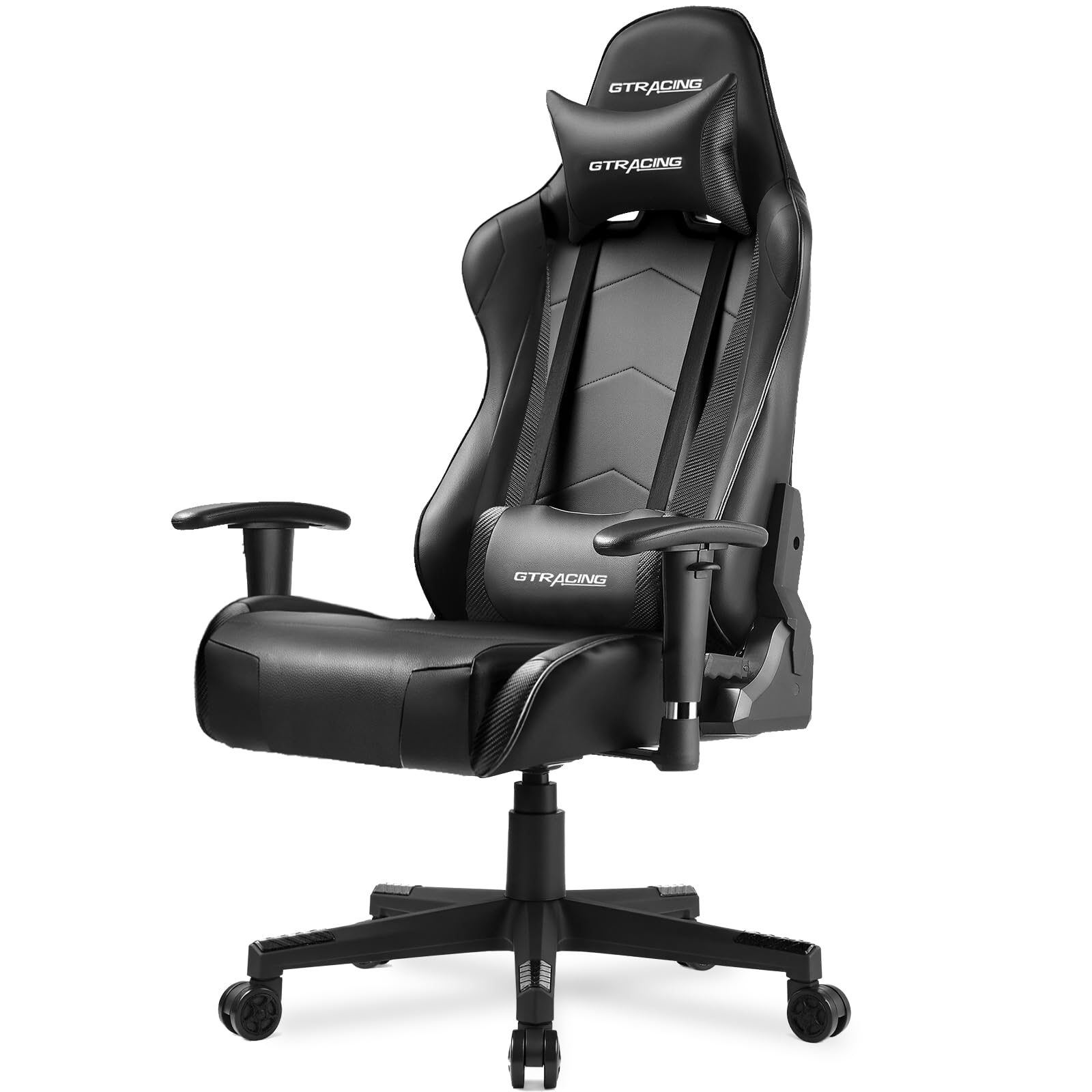 GTRACING Gaming Chair with Reclining Backrest, Adjustable Height and Swivel Base, Ergonomic Computer Chair with Headrest and Lumbar Support (Black) Image