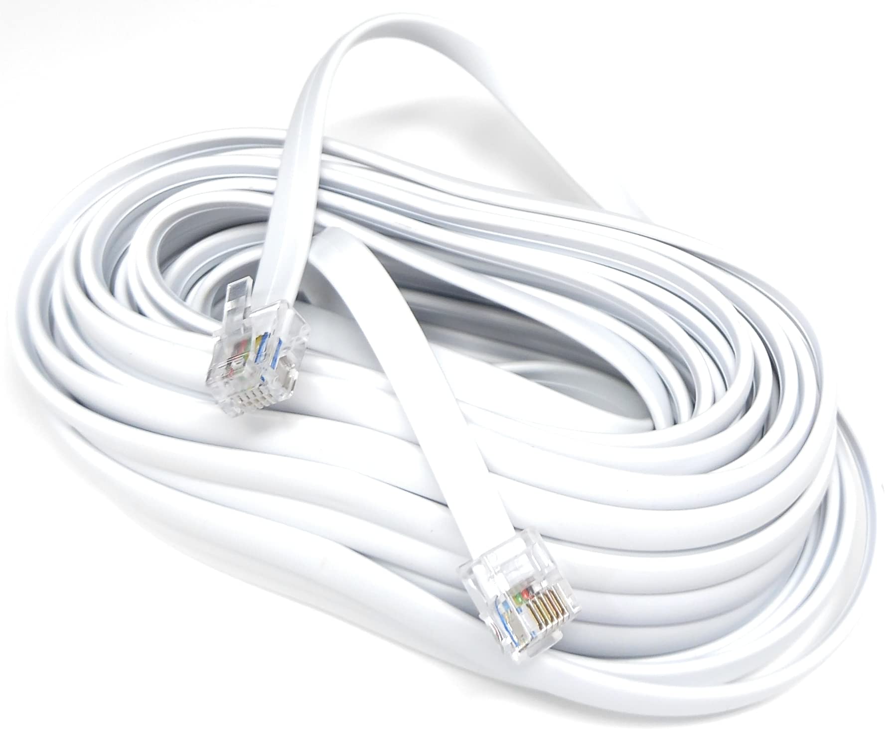 DRUT 10m FLAT RJ12 to RJ12 6P6C Cable Lead Plug to Plug RJ11 with 6 pin Wire 33ft White