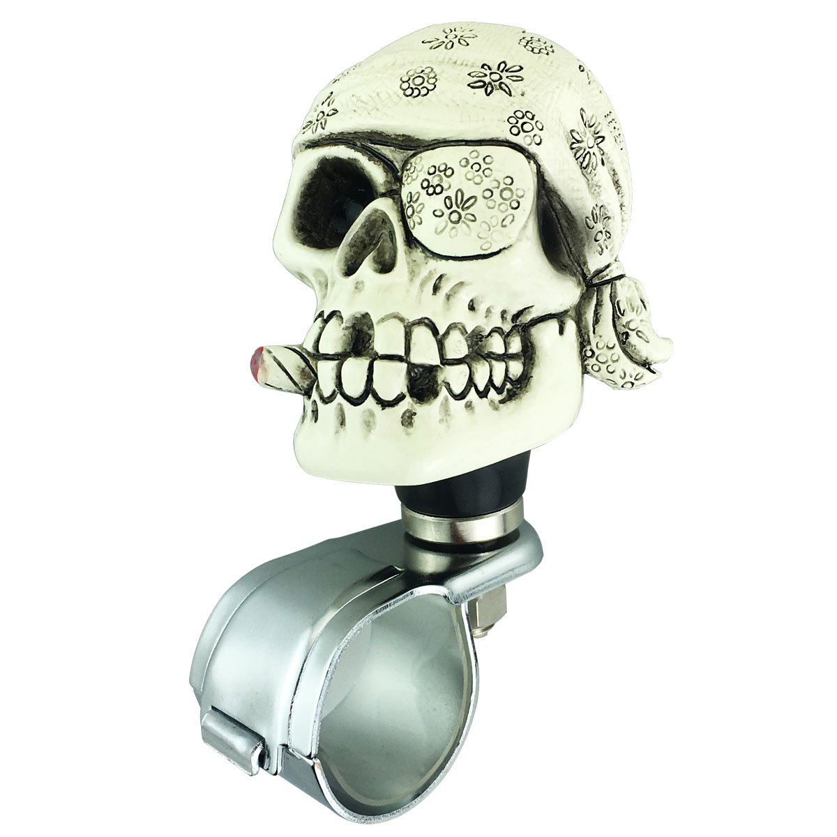 宅送 ステアリングホイールノブ 車用ホイールハンドルノブ 頭蓋骨ステアリングホイールスピンナー White B07bf3ntkx White 保証書付 Bruken Cl