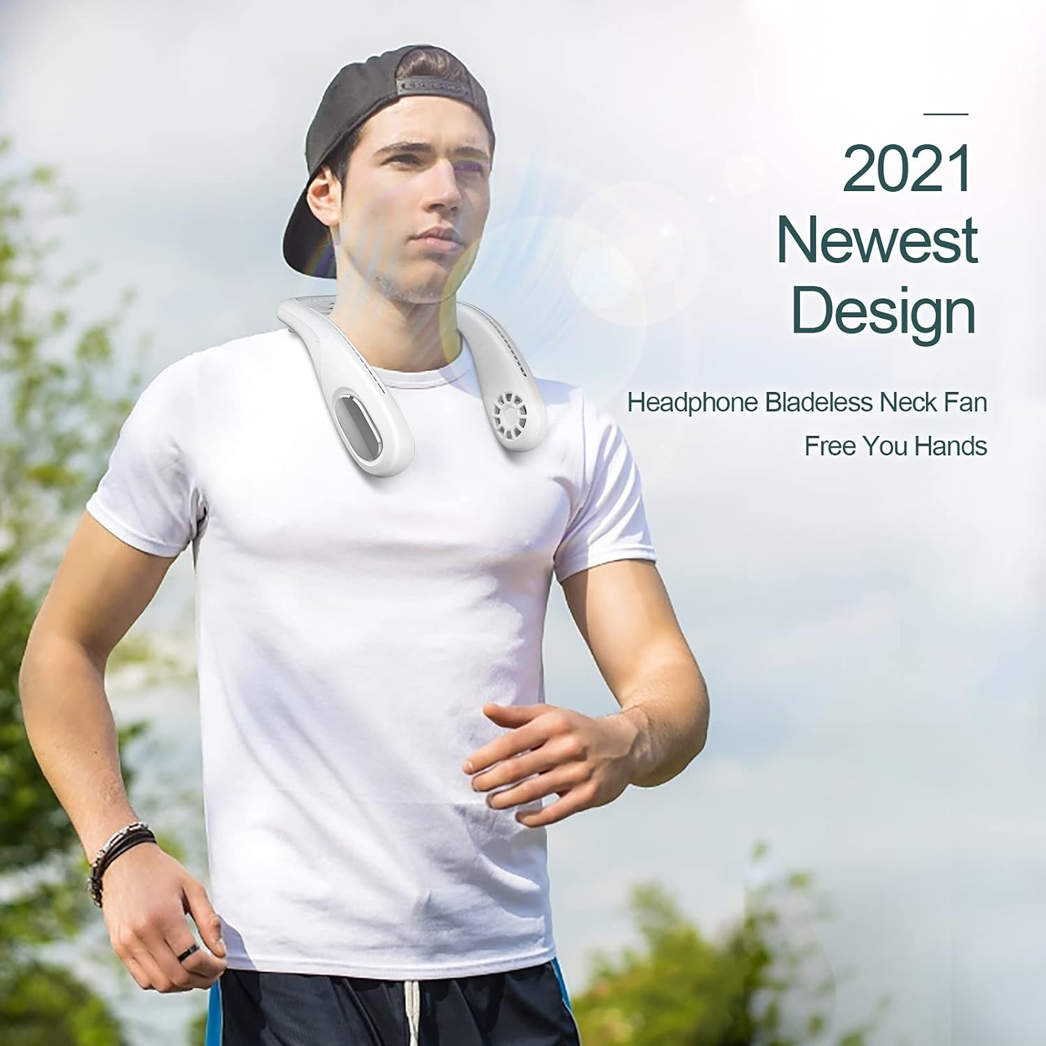 Personal Fan,Portable Neck Fan Rechargeable,Hands-Free Bladeless Fan with Three-speed Change,360° Surround Airflow Personal Cooling Fan for Outdoor Sports Travel (White): Kitchen & Dining