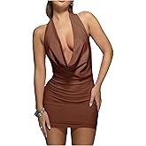 SOLY HUX Women's Sexy Deep V Neck Halter Bodycon Mini Dress Club Night Cocktail Dresses