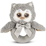 Bearington Baby Lil' Owlie Plush Stuffed Animal Gray Owl Soft Ring Rattle, 5.5"