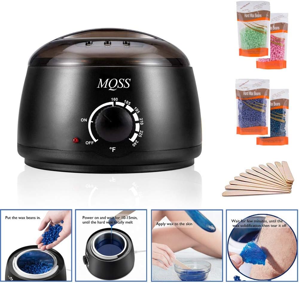 MQSS Wax Warmer Hair Removal Waxing Kit for Women, Wax Heater Machine with 8 Hard Wax Beans and10 Applicator Stickers for All Body, Face, Eyebrow, Bikini Area, Legs USA Voltage