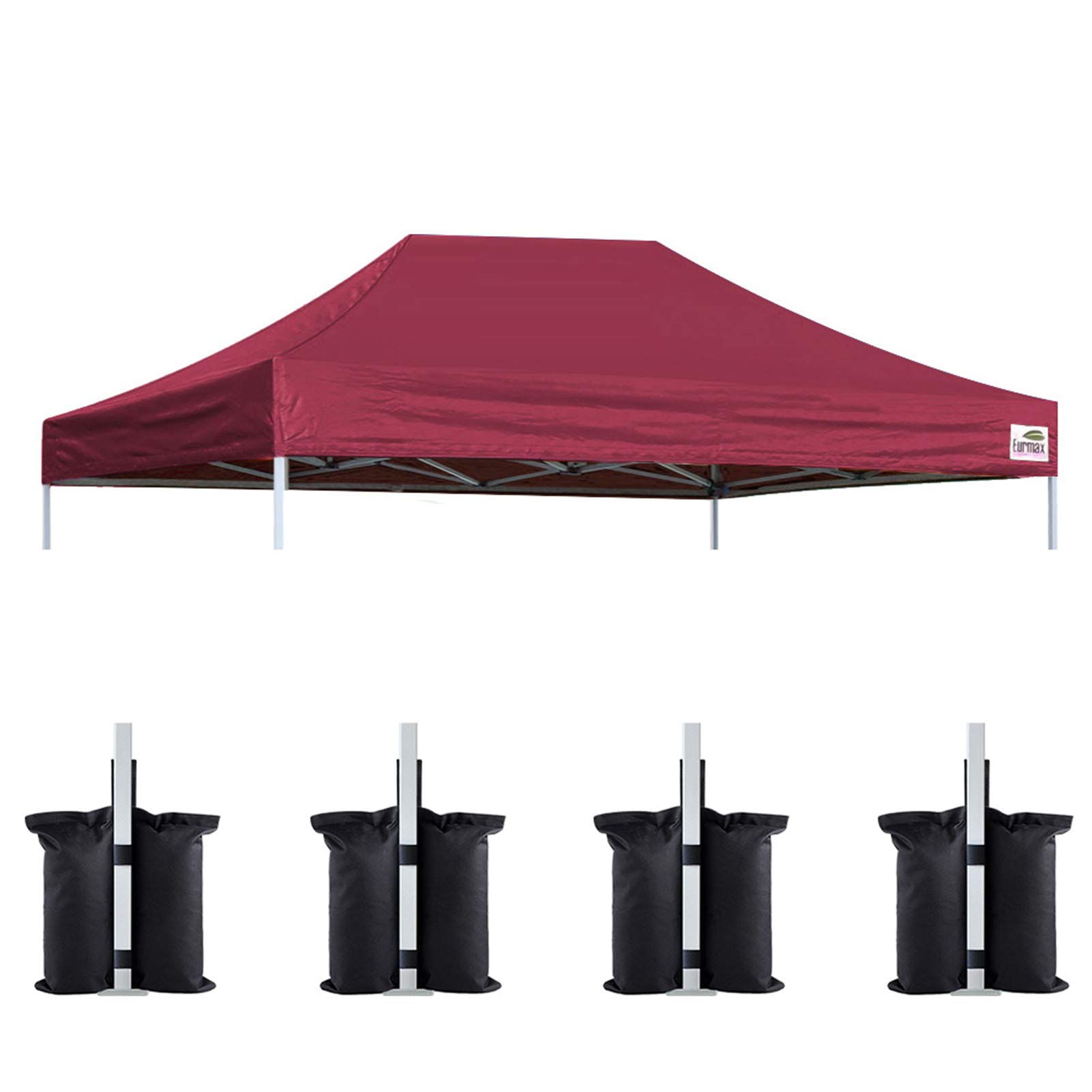 Photo 1 of Eurmax USA Pop Up Canopy Top Gazebo Tent Cover Replacement Top Only,Bonus 4PC Pack Weight Bag (10x15, Burgundy)