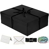 YINUOYOUJIA Large Black Gift Box with Lid 16.5x13x5.5 inches | Big Gift Boxes with Lids for Presents Black Box with Ribbon,Card,Crinkle Paper for Birthday Christmas Wedding Groomsmen Box