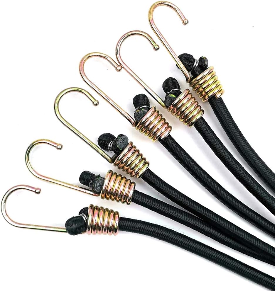 Dajia Heavy Duty Black Bungee Cords with Hooks 3/8"x 36" 10mm Industrial Bungee Cord x 6piece (Pack of 6) Premium Quality Bungee Cord Assortment Metal Hooks - - 
