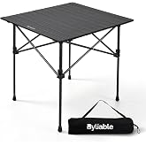 Byliable Folding Camping Square Table, Portable Aluminum for Outdoor, Black | Foldable Design, Roll-Up Camp Lightweight table with Carry Bag, Height-Adjustable Legs, Outdoor for Camping, Picnic and BBQ