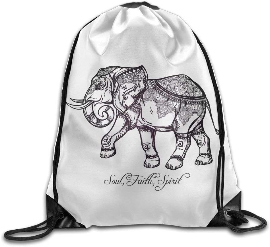 Naiyin Portable Drawstring Bag Casual Gym Bags Travel Daypack - (Soul Faith Spirit - Mandala Elephant)