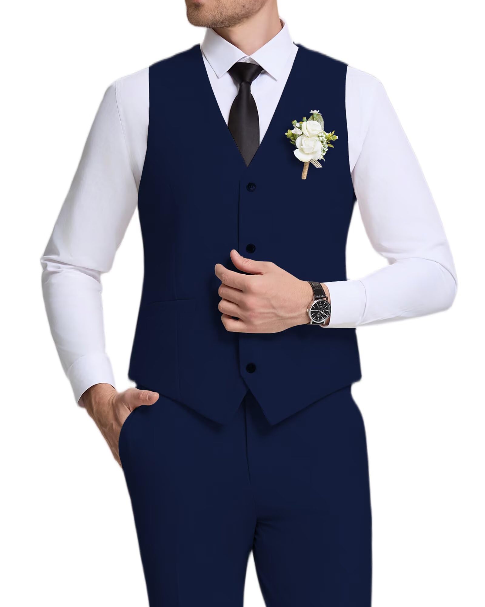 Photo 1 of Yewsea Mens Vest and Pants Set Blue Suits for Men Wedding Outfit Mens Suits Slim Fit 2 Piece Semi Formal Outfit trajes para Hombre Elegantes S