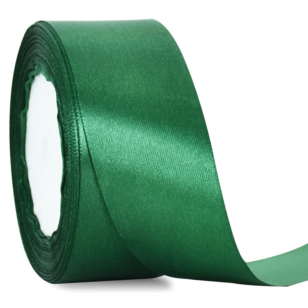 TONIFUL 4cm X 22M Wide Dark Green Satin Ribbon Solid Fabric Ribbons for Wedding Car Decoration Chair Sash Crafts Gift Wrapping Cutting Ceremony Table Bows Floral Sewing Party Decoration