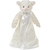 Bearington Lamb Plush Security Blanket Lovey - 15" Soft Satin Trim Baby Girl Lovey with Plush Lamb Head - Stuffed Animal Security Blanket for Newborns, Infants, and Christenings
