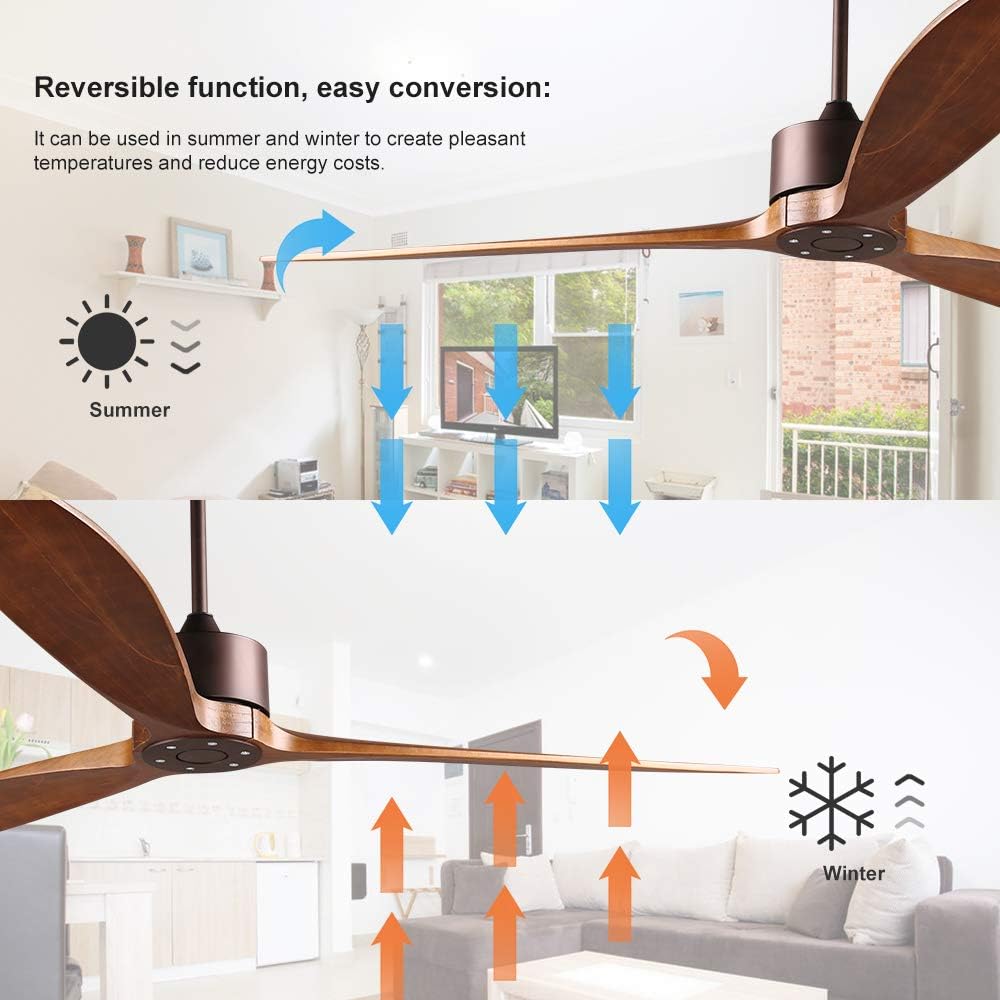 reiga 165CM DC Motor Modern Ceiling Fan with Remote Control, 6 Speeds