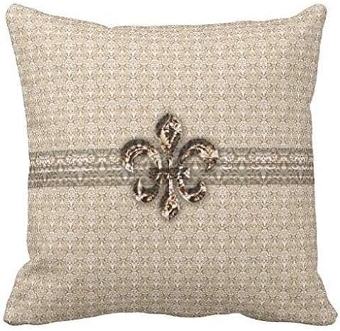 Golden Fleur De Lis with Cream Damask Pattern Throw pillow cover 18*18 cover 18*18