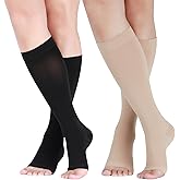 LIN PERFORMANCE 15-20 mmHg Compression Socks for Women and Men Knee High Open Toe Medical Compression Stockings for Travel Daily
