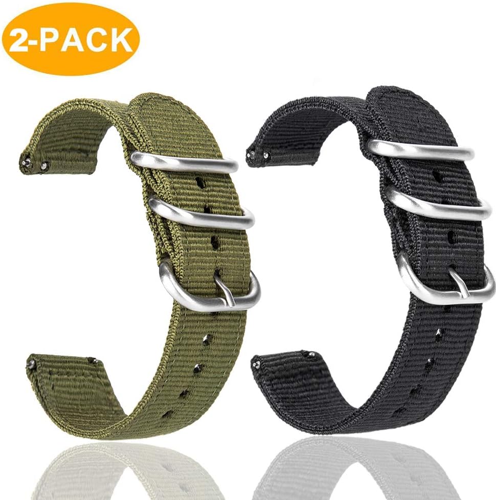 Gear S3 Frontier/Galaxy Watch 46mm Bands with Quick Release Pins, 22mm NATO Premium Woven Nylon Replacement Strap Wrist Band for Samsung Gear S3 Classic Sports Smartwatch 2 Pack (Black+Army Green)