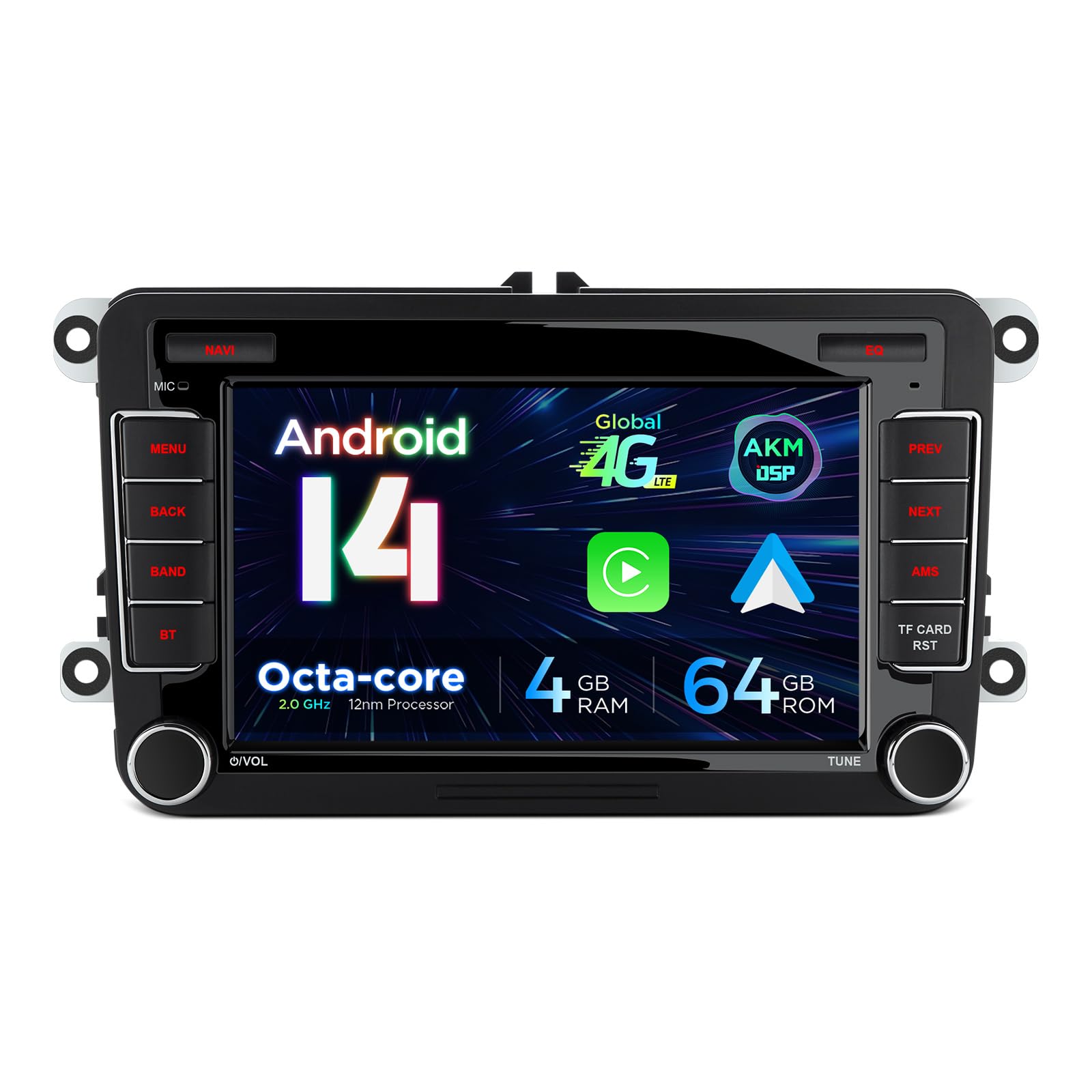 XTRONS 7" Android 14 Car Stereo 4+64GB for VW Candy Golf Jetta Passat Polo Skoda Seat, Radio Player Built-in 4G ASM DSP 2K CarAutoPlay Android Auto GPS Navigation Bluetooth 5.0 New UI, Optional DAB+