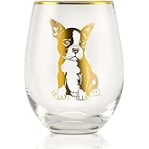 Onebttl Boston Terrier Gifts for Women, Dog Mom, Dog Lover Gifts for Women Dog Owner, 17 Oz Stemless Wine Glass