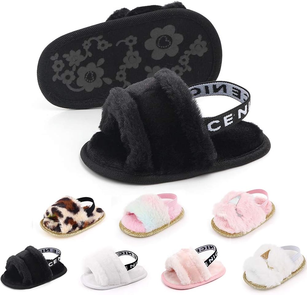 baby fur slides with strap