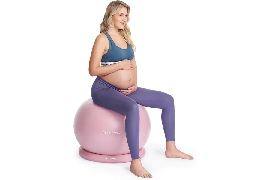 Momcozy BirthEase Pregnancy Ball Set, Birthing Yoga Ball with App Courses | BPA-Free, Anti-Burst, with Anti-Slip Base, Supports Pregnancy Stages & Postpartum with App-Guided Courses