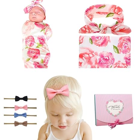 pink swaddle and headband set