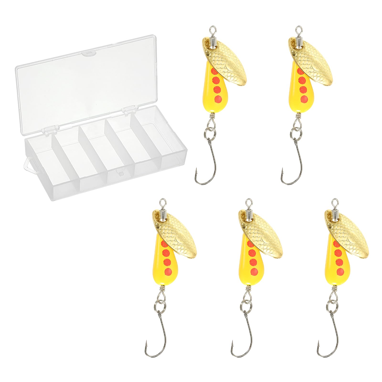 PATIKIL Fishing Spinners 1/4 oz, 5 Pack Single Hook Trout Lures Teardrop Fishing Lures Inline Spinner with Tackle Boxes for Freshwater Saltwater Fishing, Yellow/Red