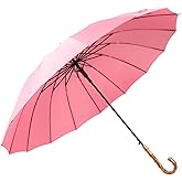 ThreeH Bamboo Stick Umbrella Auto Open Solid Color Fashionable and Simple 190T 16 Ribs,KS08 Pink