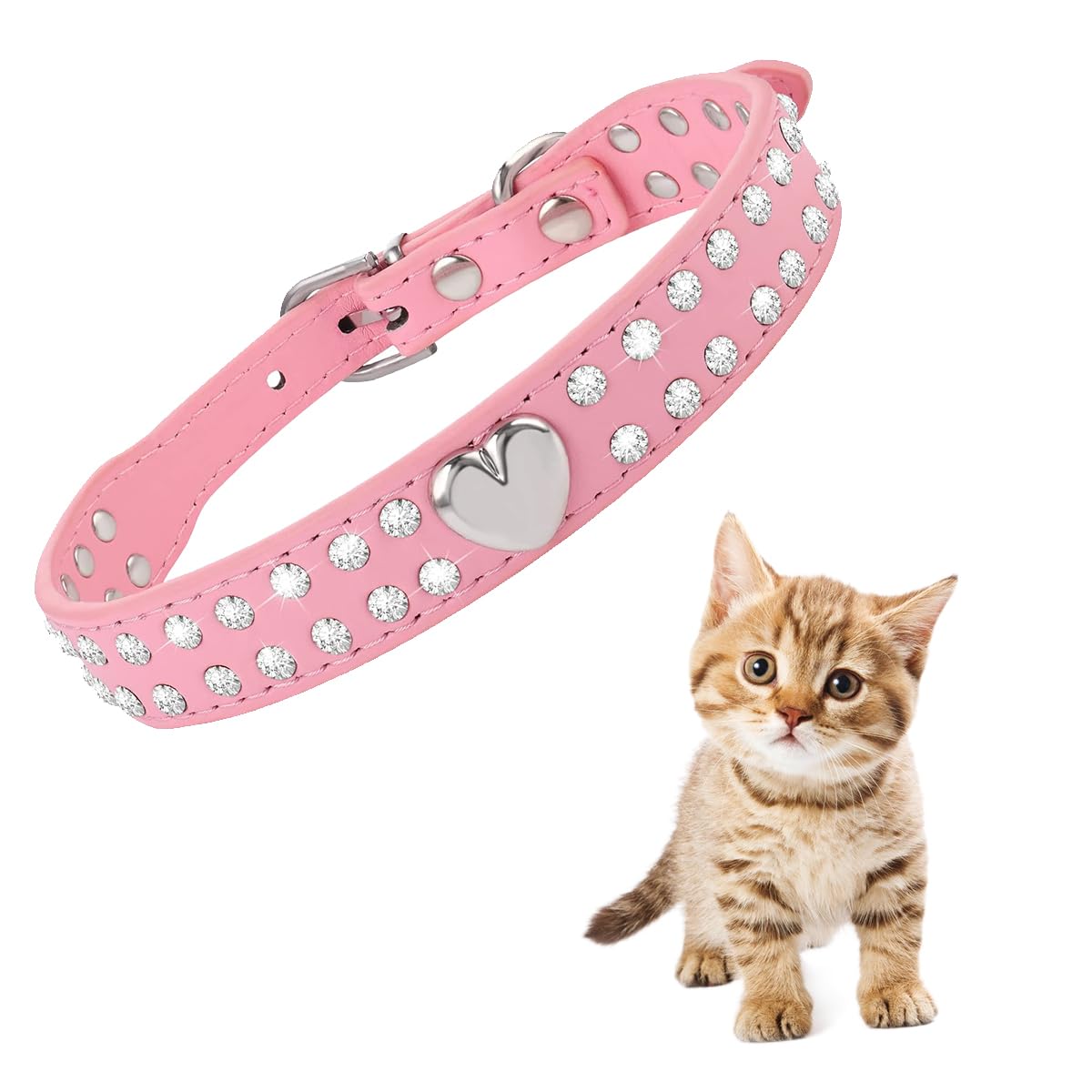Luckious Brand Crystal Pet Collar - Bling PU Leather Rhinestone Adjustable Collar for Small and Medium Dogs and Cats (Size: S/M)