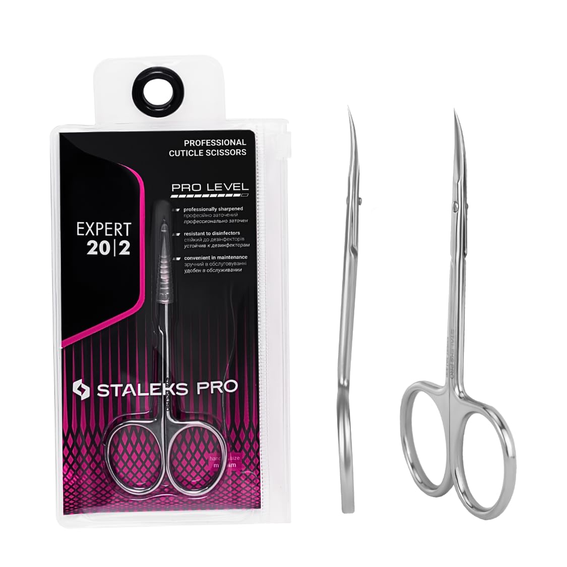 STALEKS PRO Cuticle Scissors Curved Handle Ergonomic Rings Stainless Steel Expert SE-20/2