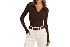 WIHOLL Womens Polo Shirts Long Sleeve Business Casual Tops Collared V Neck Ribbed Knit Sweater Slim Fit Blouses