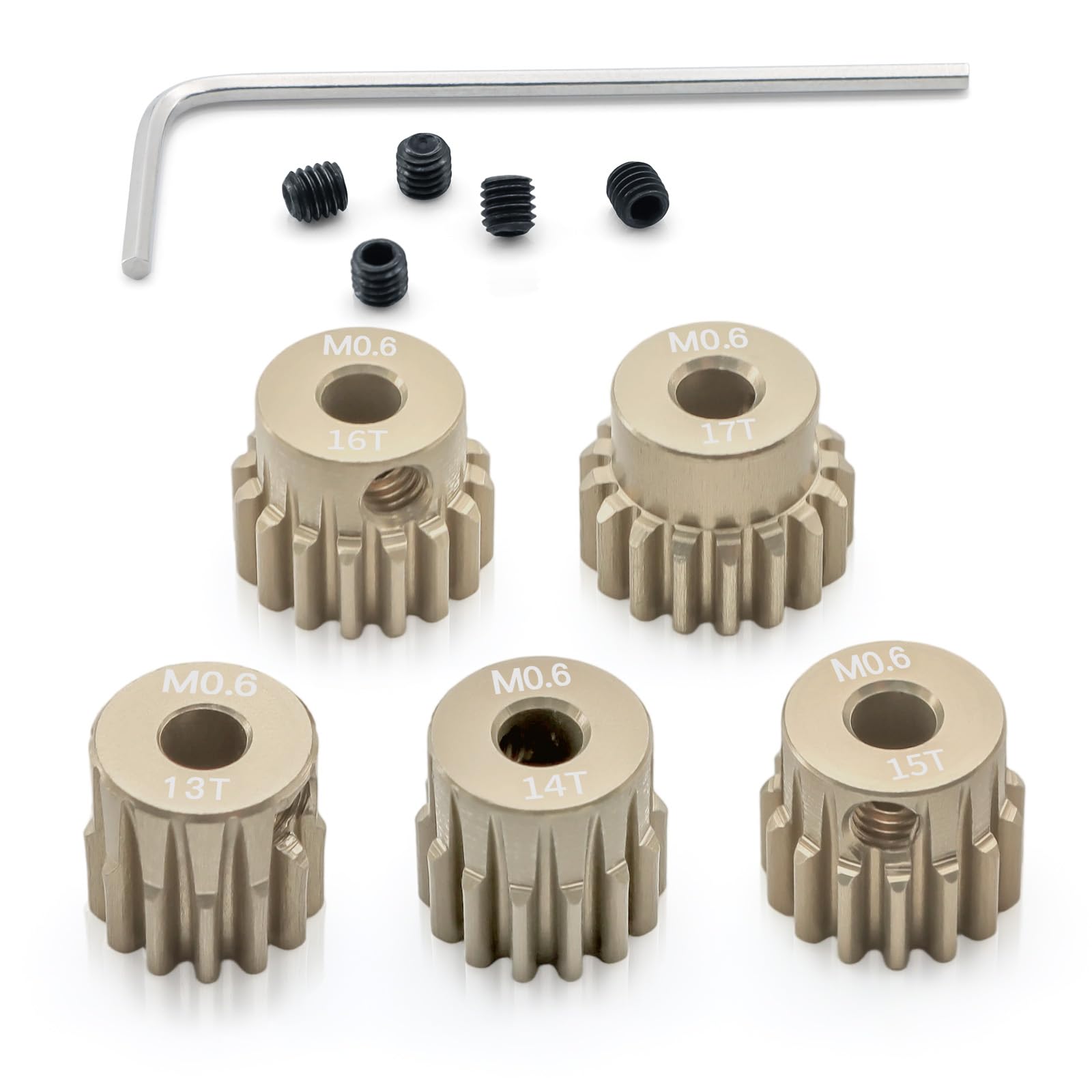 Photo 1 of 5PCS M0.6 Pinion Gear Set 13T 14T 15T 16T 17T 7075 Aluminium Pinion Motor Gear Compatible with 1/10 RC Car Brushed Brushless Motor