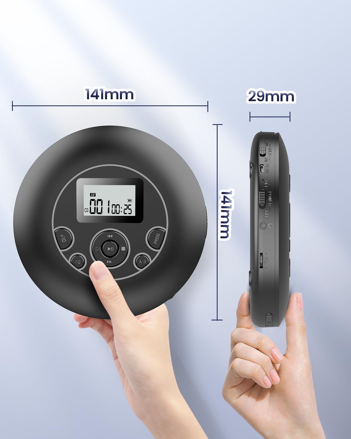 Desobry Portable CD Player with 5EQ Mode Personal Players with Headphones LCD Display Anti-Skip Protection Playback Memory CD Player for Car Compact Player Music Media