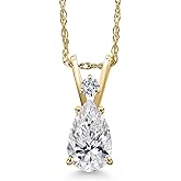 Gem Stone King 14K Yellow Gold Lab Grown Diamond Teardrop Pendant Necklace for Women | 0.75 Cttw | Pear Shape 8X5MM and Round 1.7MM | DEF Color | VVS-VS Clarity | With 18 Inch Chain