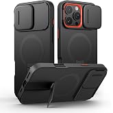 SURITCH for iPhone 16 Pro Max Case with Magnetic Camera Slide Cover and Adjustable Kickstand, Compatible with MagSafe, Shockproof Bumper Case Slim Protective Cover 6.9 Inch, Black