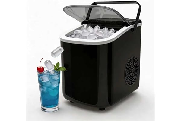 Small Portable Countertop Ice Maker, 26lbs/24H Ice Machine with Self-Cleaning, 6-8 Mins Fast Ice Making,Quiet Operation, Compact Ice Maker with Handle for Home Kitchen Camping RV (Black, 26lbs)