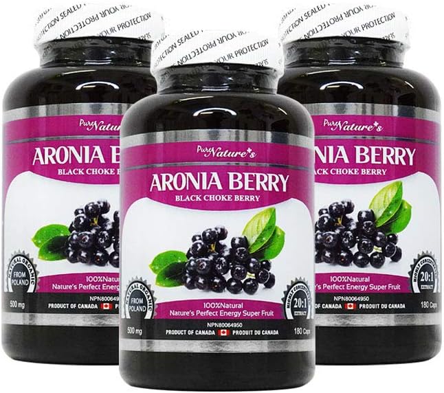 PNC Three Bottles of Aronia Berry - Black Choke Berry - Super Food X20 High-enriched Polish for Immune Health - Healthcare Supplement - Support for Immune System - 180 Caps
