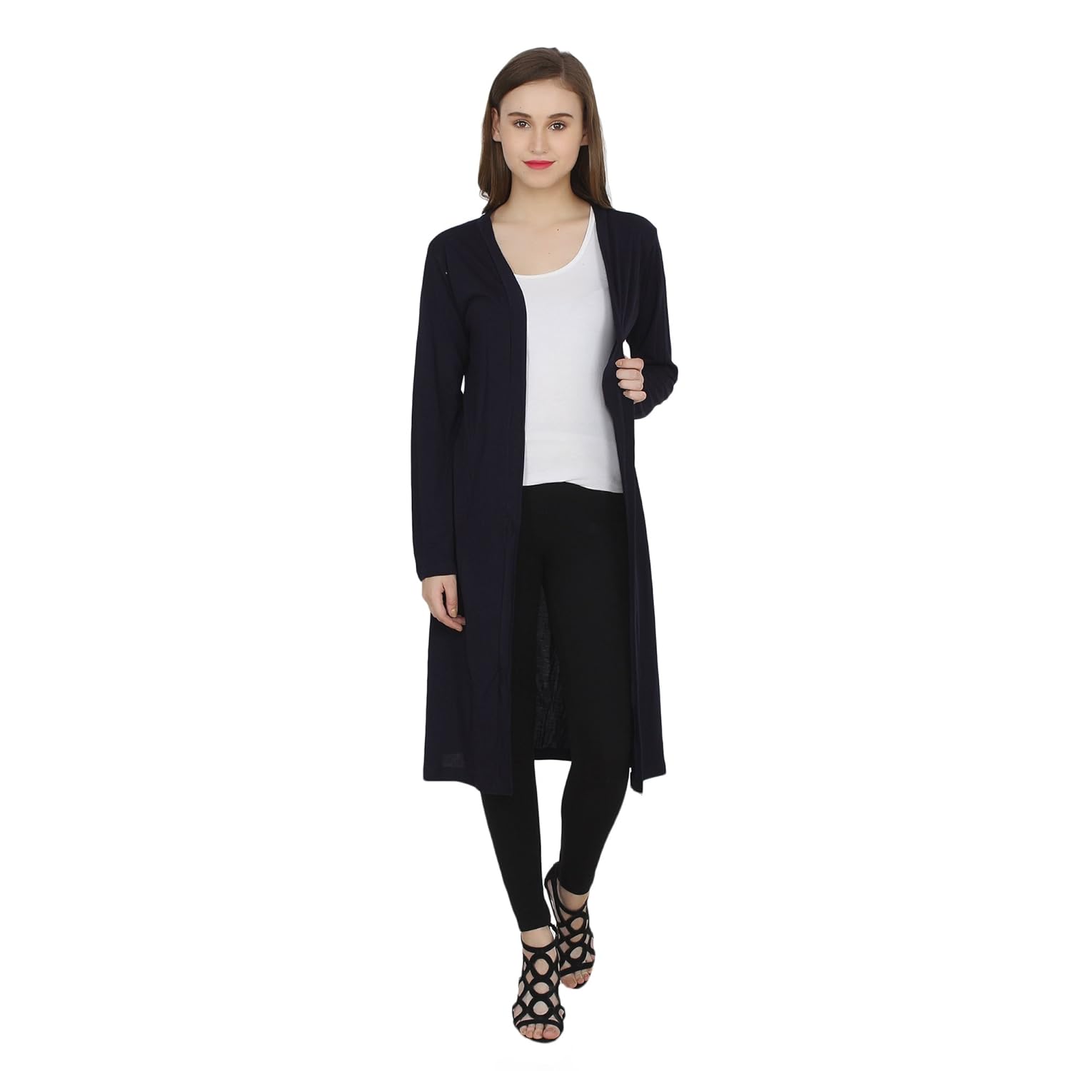 my swag long length solid full sleeve shrug for women