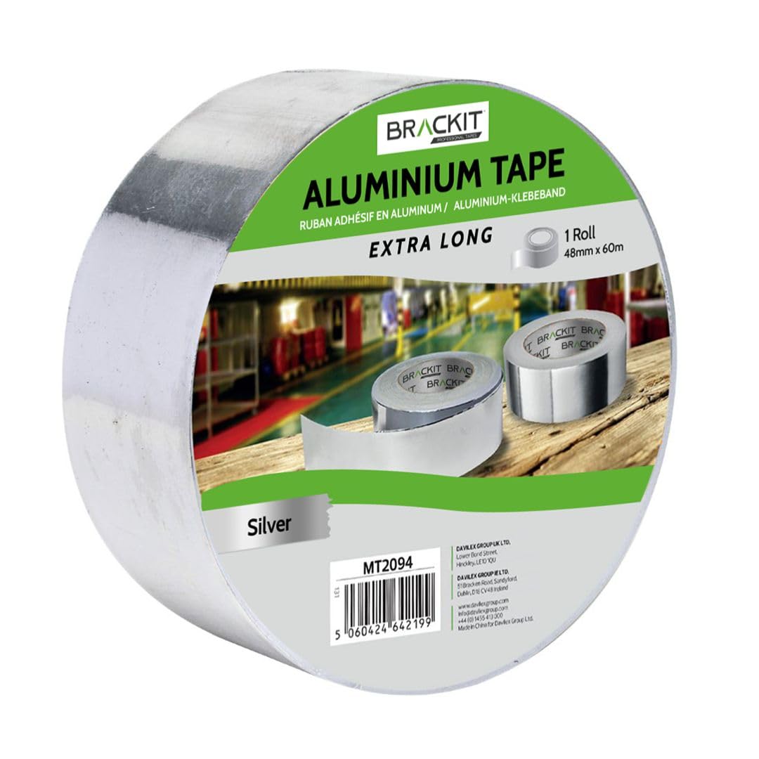 brackit 48mm x 60m - Extra Long - Aluminum Foil Tape | Conductive, High Temp Heat-Resistant Foiled Tape Rolls for HVAC Repair, Ducts, Insulation, Dryers,…