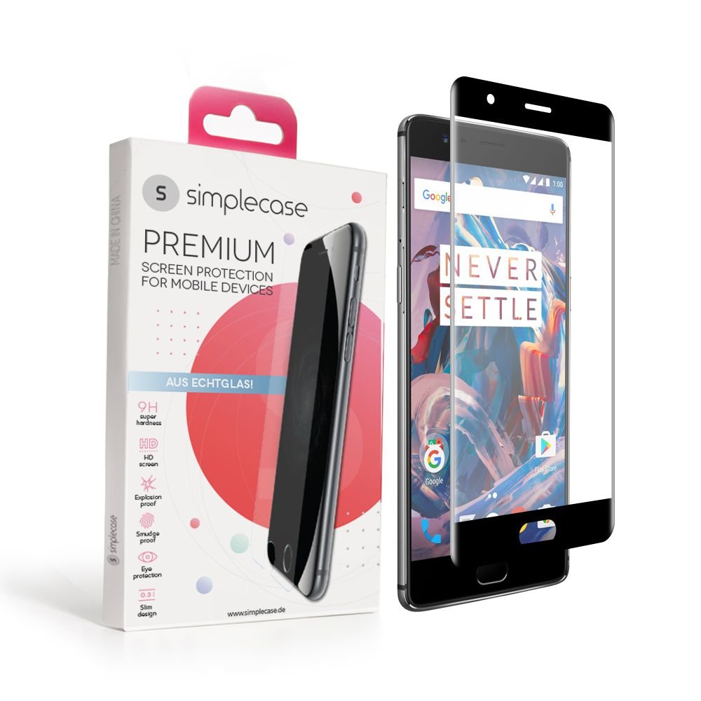 simplecase Tempered Glass Compatible with OnePlus 5, Full Screen Premium Screen Protector, 100% Coverage, Optimal Protection, Extra Hardness 9H, Black, Pack of 1