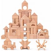 100pcs Wooden Blocks for Toddlers 1-3, Solid Beech Wood Building Blocks | Shape Sorter, Stacking Toys or 1 2 3 Year Old, Learning Toys for Preschool Girls and Boys