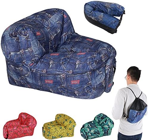 Outdoor Lounger Air Sofa/Chairs (20 Seconds Fast Inflated)Light and Easy to Carry -Prefect for Camping,Travel,Picnic,Pool Sleeping Inflatable Bag Bed (With Waterproof Carrying Bag ) (Denim Blue)