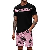 Floerns Men's Shirt and Shorts 2 Piece Sets Graphic Print Beach Outfits