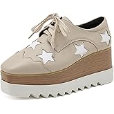 Amtopiyo Women's High Platform Square Toe Trainers Lace-Up Wedge Heel Casual Creepers Shoes
